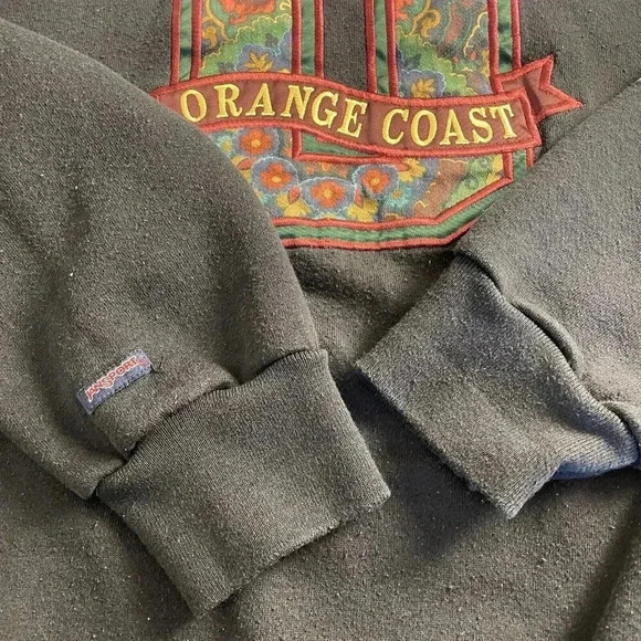 Vintage Jansport Sweatshirt L Black “Orange Coast” College Embroidered Appliqué - Picture 5 of 8